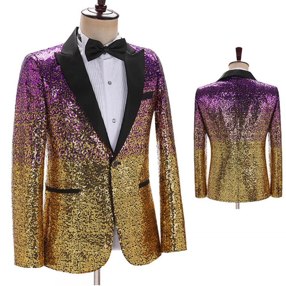 1 Piece Men's Suit Just One Jacket Shiny Sequin Color With Gold Men's Jacket For Praty,Wedding