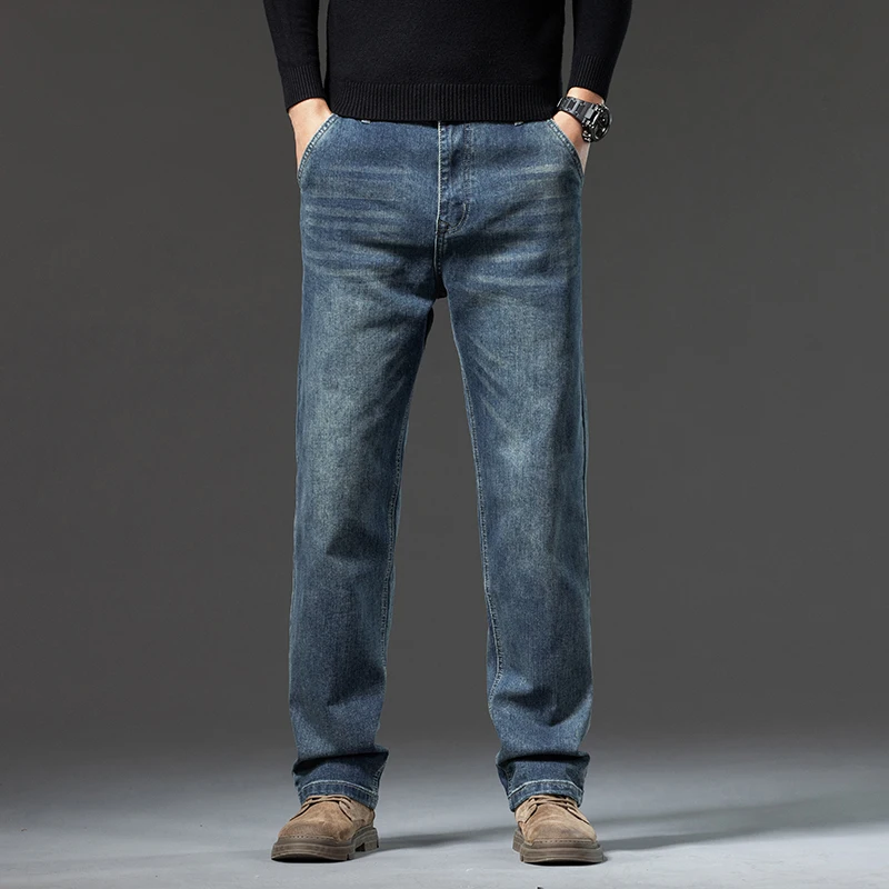 Men's Jeans 2024 New Simple and Versatile Diagonal Pocket Design Loose Straight Business Men's Clothing Business Trousers 3