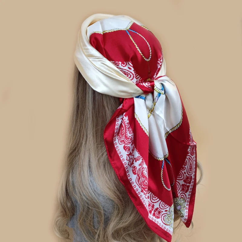 Silk Scarves Women Foulard 90cm Square Head Hijab Scarf Ladies Chiffon