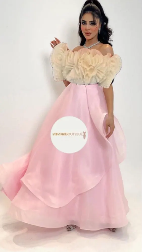 

Verngo Pink Organza Long Prom Dresses Ruffles Neck Saudi Arabic Lady Evening Gowns Formal Party Occasion Dress 2023 Vestidos
