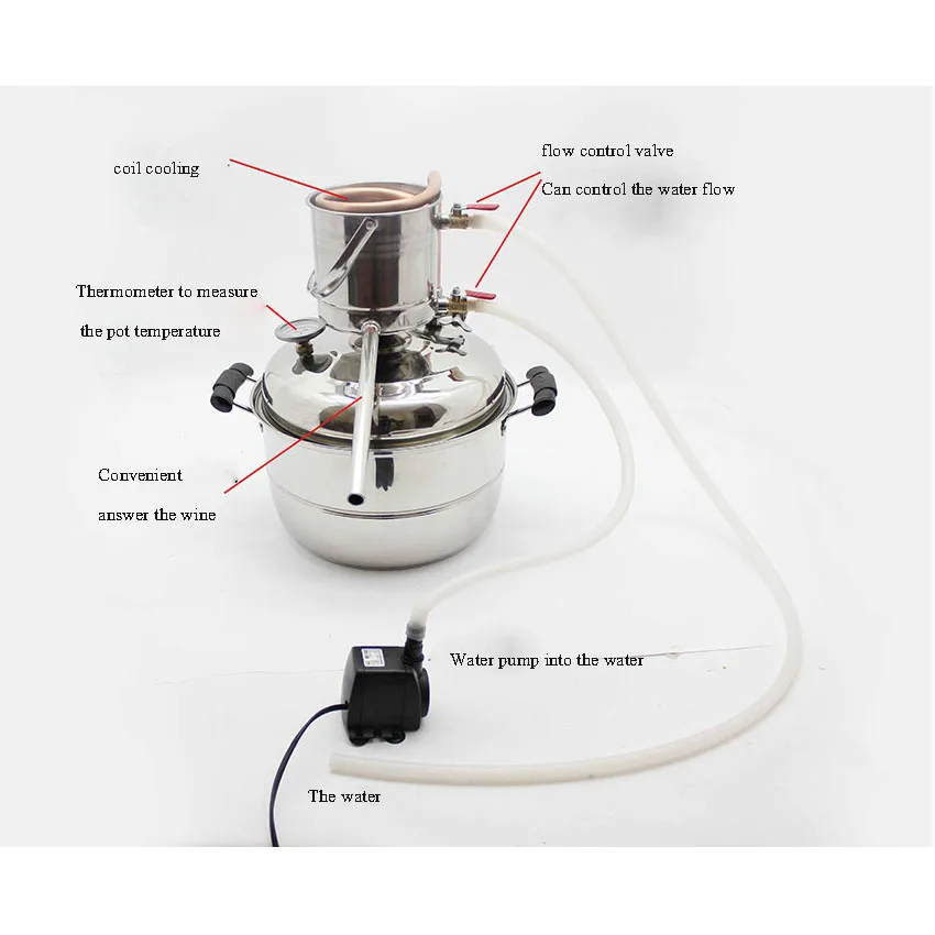 3 gas/10L Whisky Water Distiller Moonshine Still Stainless/Copper Tube Keg Wine DIY Household Distillation Boiler Kit