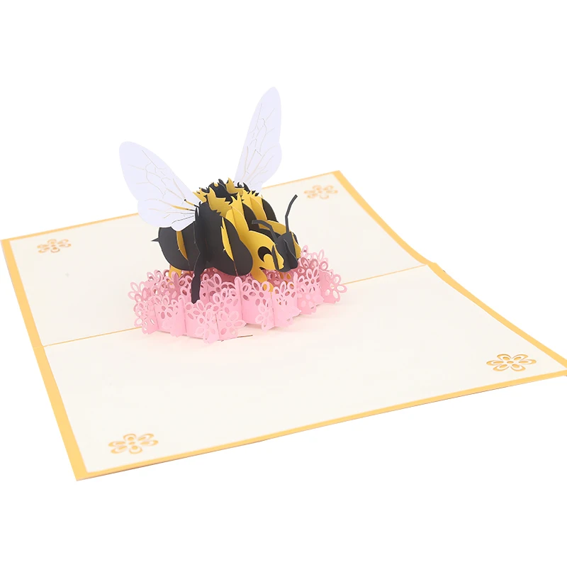 3D Honey Bee Pop-Up Greeting Card, Thank You Card, Flowers, Valentines Day, Anniversary Invitation, Birthday Gift, Blessing Card