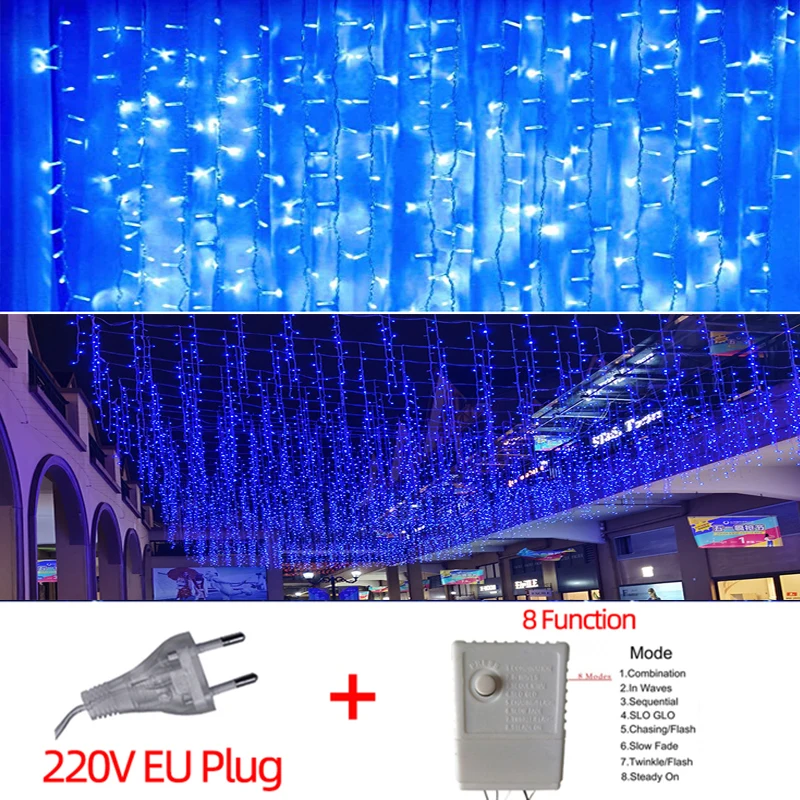 thumbnail image 1 of Guirnalda de luces LED navideñas para exteriores, guirnalda de luces de calle, cortina de luces de hadas de 3 a 20 m para bodas, patios, fiestas, decoración de Año Nuevo, 1 of 5