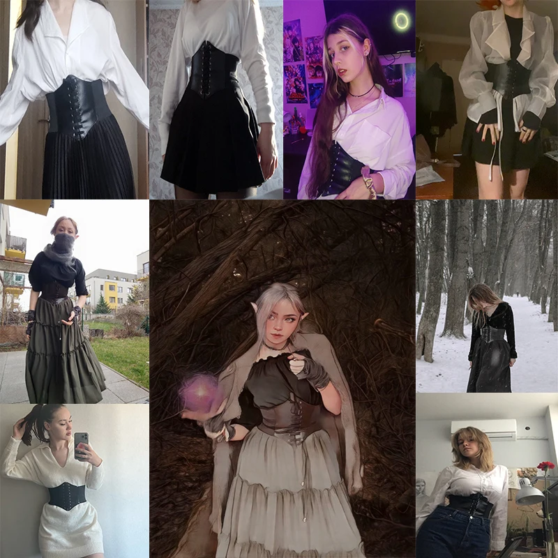 Kvinders korsetbælte gotisk mode PU-læder Kvinde-snøre-korsetbælter slankende talje Vintage korset sort bredt bælte til pige_voghion.com