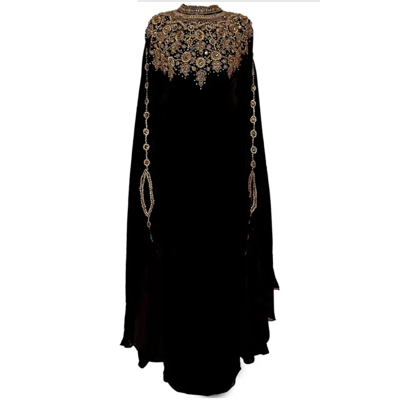 Kaftan Fashion Embroidery Georgette Dubai Kaftan Bell Sleeve Salvar Kameez Set Kaftan Set