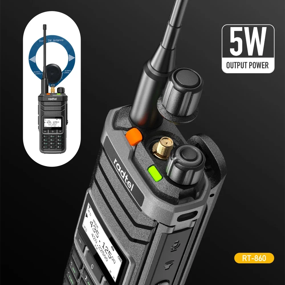 Radtel RT-860 Multi Band Ham Radio HF UHF VHF Dual Band with AM USB LSB CW CB LW MW SW SSB Reception, 1024 Channels, 2000mAh Bat 2
