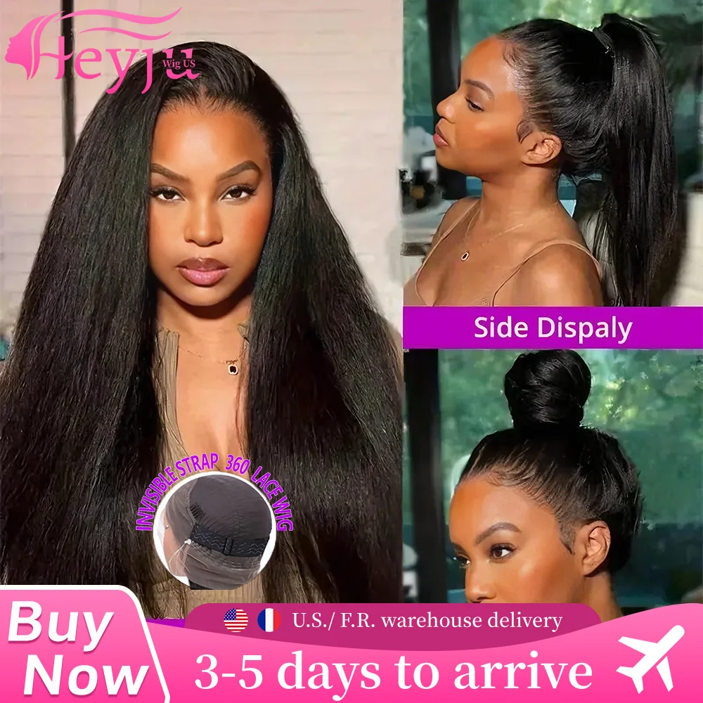 Kinky Straight 360 Lace Front Wigs Human Hair invisi strap Brazilian 40 Inch Yaki Straight V Part Wig Human Hair Wig Preplucked 1