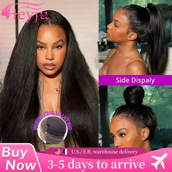 Kinky Straight 360 Lace Front Wigs Human Hair invisi strap Brazilian 40 Inch Yaki Straight V Part Wig Human Hair Wig Preplucked 1