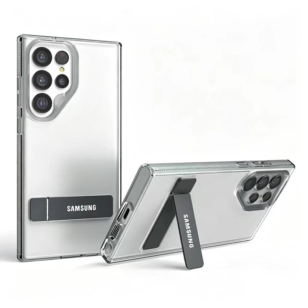 Premium Transparent Shockproof Metal Holder Case with Stand