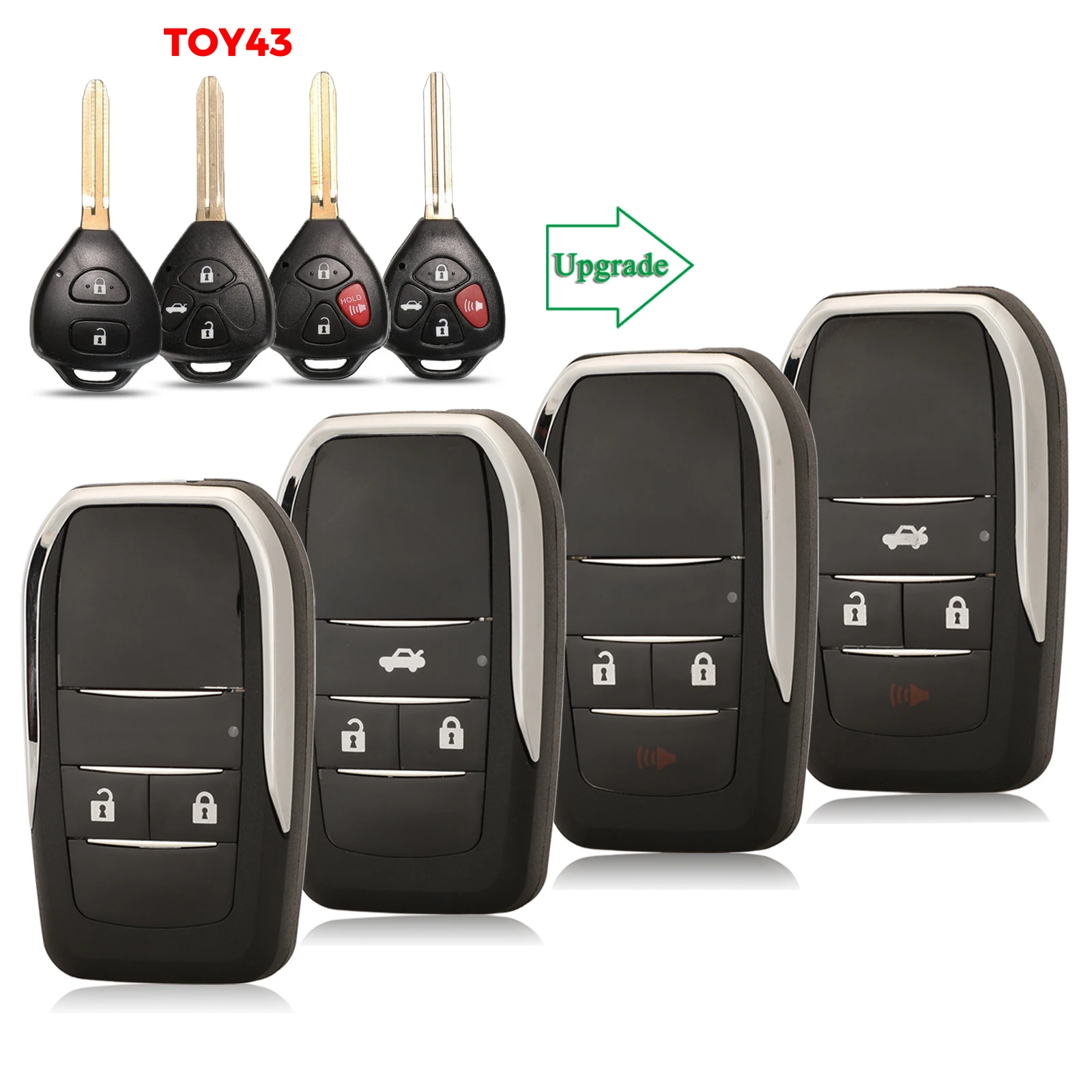 

jingyuqin Remote Key Shell Case For Toyota Corolla Yaris Prado Tarago Camry RAV4 REIZ Crown Avalon Venza Toy43 Blade fob 2/3/4BT