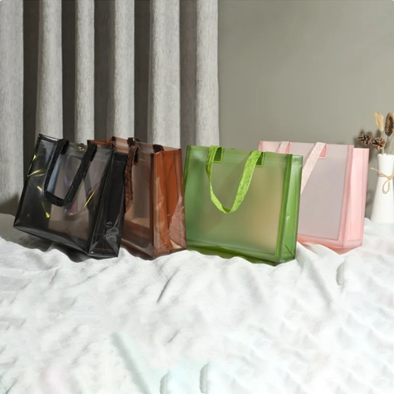 20 pieces high-end thickened handbags translucent clothing store gift packaging bags support printing store logo name 2