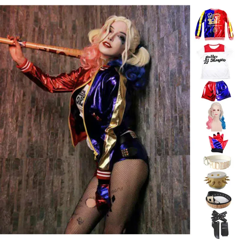 Purim Adult Carnival Women Harley Cosplay Costumes Quinn Harley Quinn Jacket Pants Set Party Clothes