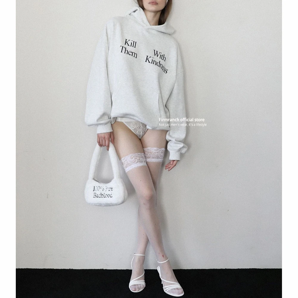 

Firmranch Korean Fashion New Kill Them With Kindness Letters Printed Baggy Hoodie For Men Women Hooded Sweater Fress Shipping