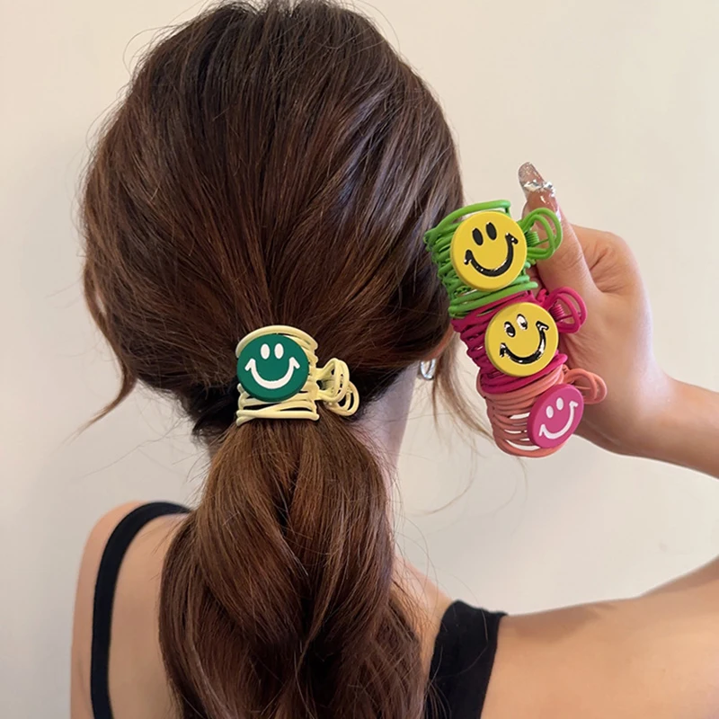 New Cute Cartoon Smiley Face Resin Back Of The Head Fixation Hair Claw For Women Girls Ponytail Claw Clip Hair Accessories Gifts cartoon pull back cars cat cartoon press and go vehicle toys colorful kids toys for boys