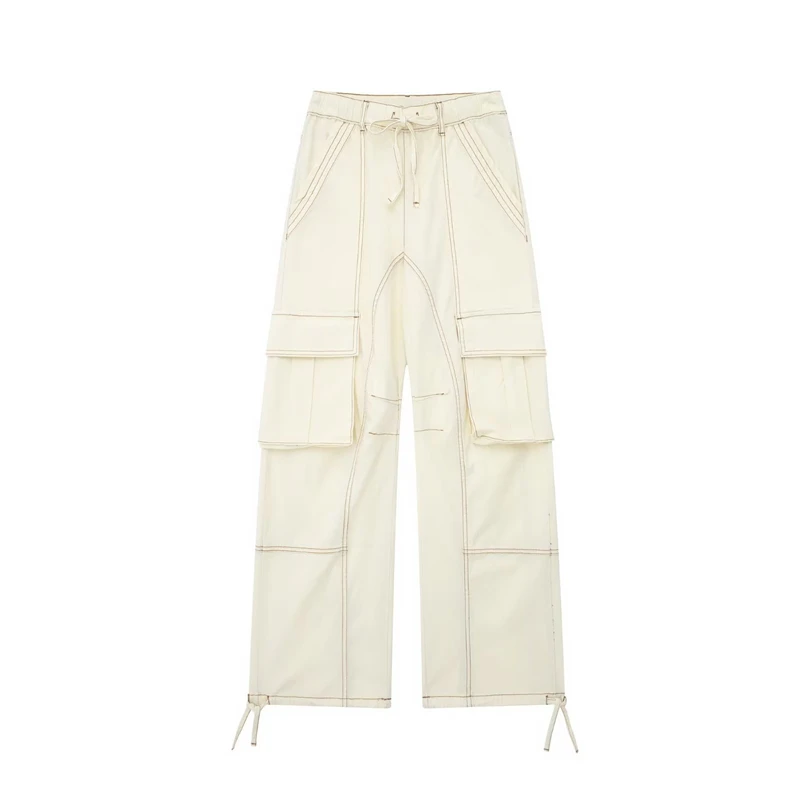 

2023 Cargo Pants for Women Beige Wide Leg Pants Women Summer High Waist Woman Trousers Holiday Casual Baggy Pants Woman