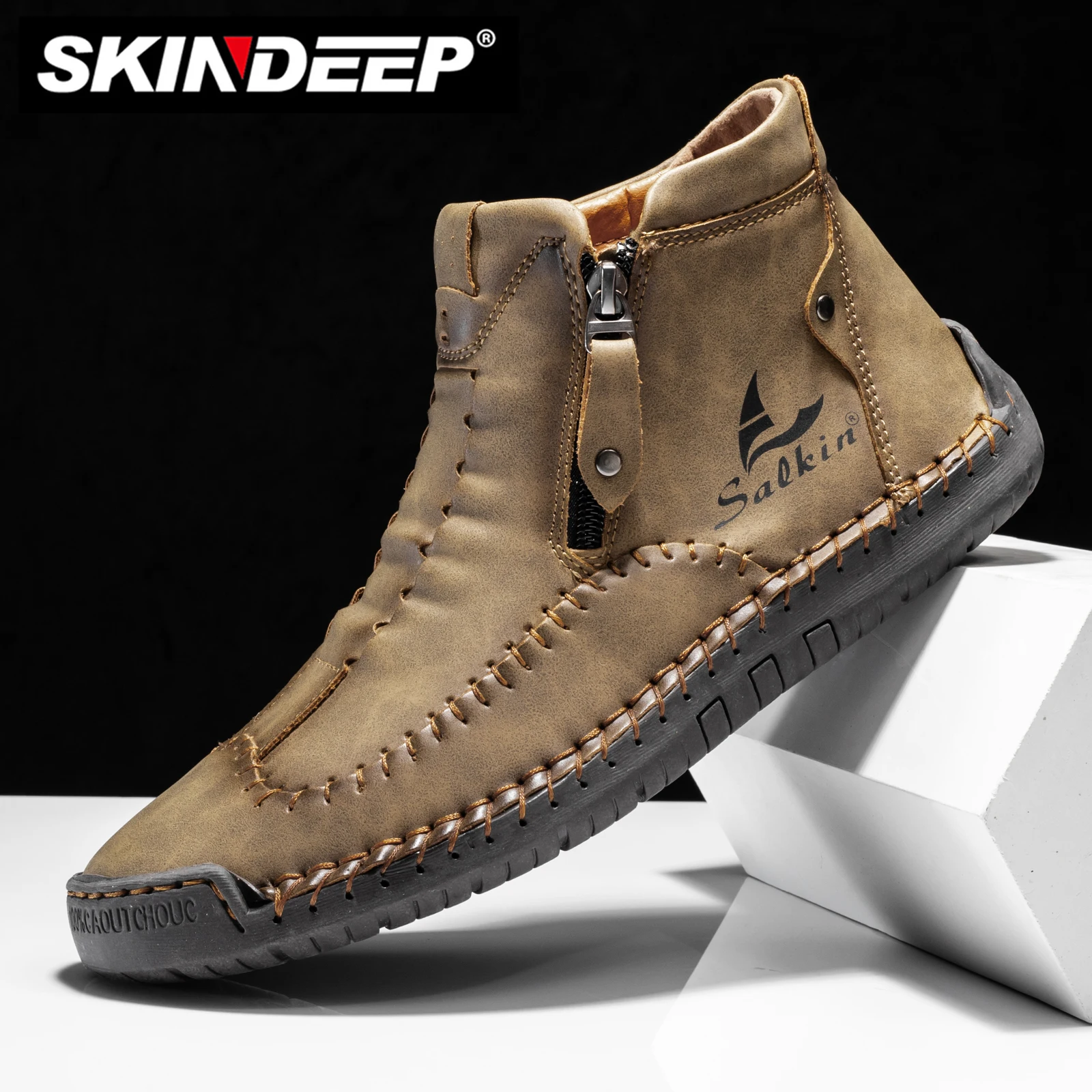 SKINDEEP Men's Fashion Casual Shoes Leather Ankle Boots British Style Short Boots Men Comfortable Large Size Men Oxfords Shoes