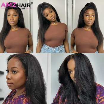 Kinky Straight 13x4 Lace Front Wigs Human Hair For Women Brazilian 4x4 Transparent Lace Closure Wigs Yaki Human Hair Wigs 5
