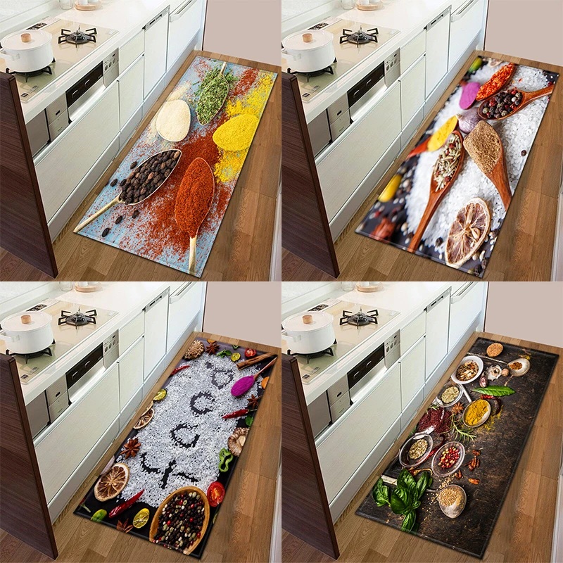 

Food Spice Printing Mats Appetite Decoration Living Room Kitchen Door Floor Non-Slip Rugs Home Decor Long