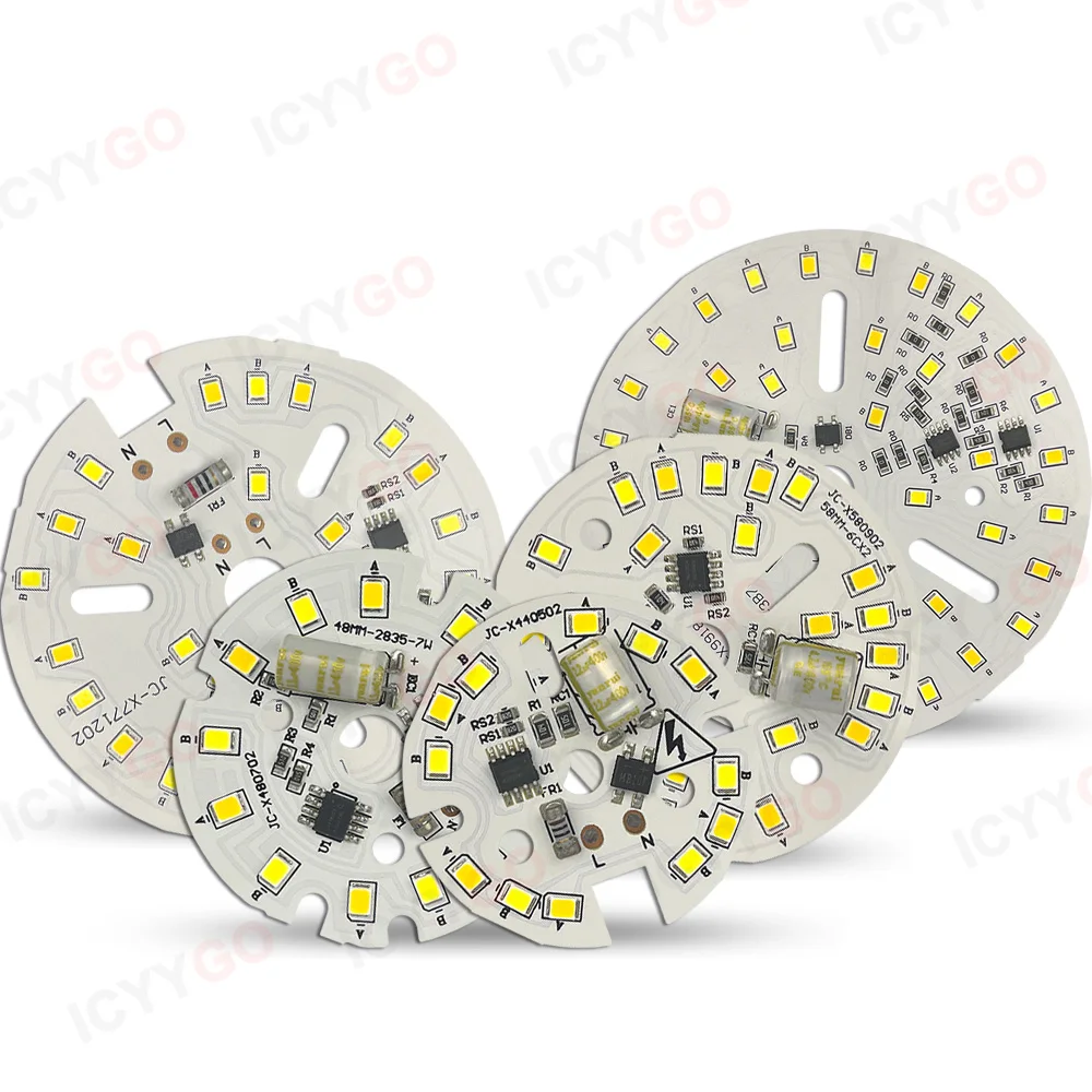 LED Chip 220V Driver-Free 5W 7W 9W 15W 18W 24W Bulb 2835SMD Round Lamp Bead DOB AC220V Bulb Chip Lighting 3000-6000K Two Colors