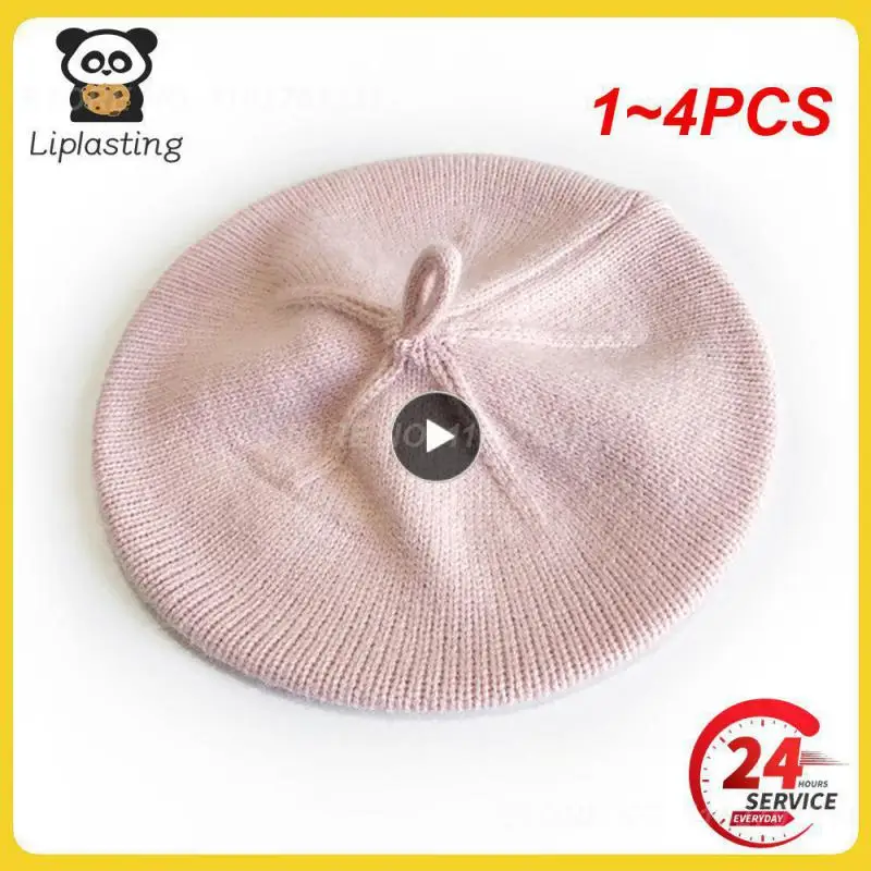 

1~4PCS Fashion Knit Beret Children Baby Hats Autumn Winter Styling Accessories Hipster Painter Hat For Kids Bonnet