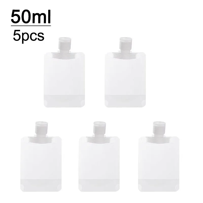 Set of 5 Refillable Travel Cosmetic Bottles and Pouches - Assorted Sizes