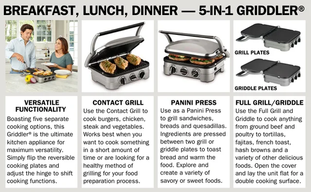 Cuisinart Panini Press, Stainless Steel Griddler, Sandwich Maker & More,  5-IN-1, GR-4NP1