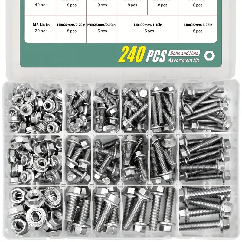 stainless steel Flange Bolts and Nuts Kit-M5 M6 M8 metric hex screw strap nuts corrosion resistant screw bolt nut set stainless steel screws hex nuts assortment kit 240