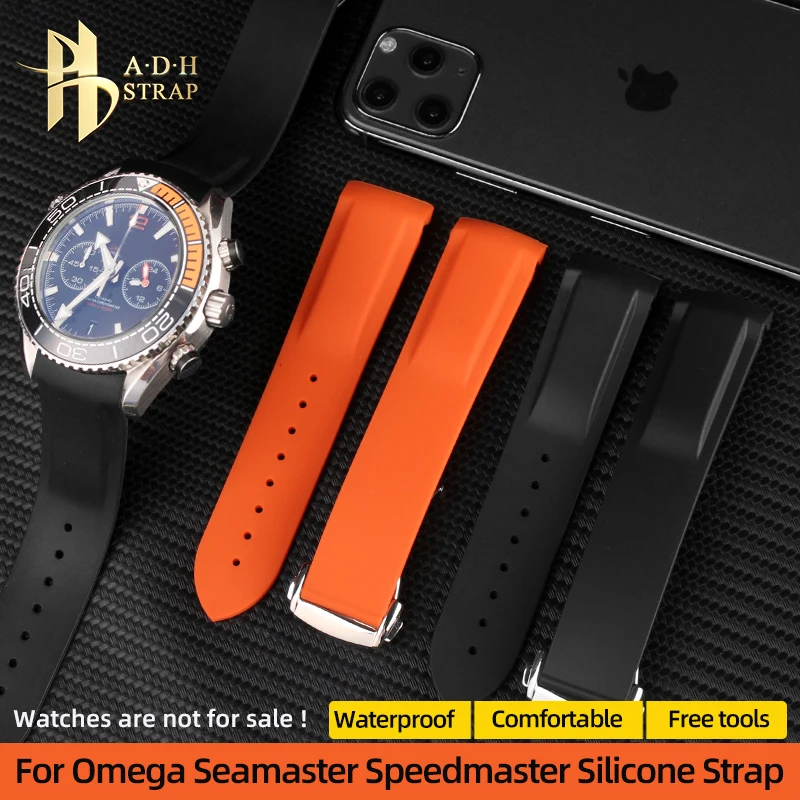 Cinturino In Silicone Waterproofsports Per Omega Quarter Orange Seamaster Speedmaster Marine Universerubber Band 20 22Mm Foldingbuckle