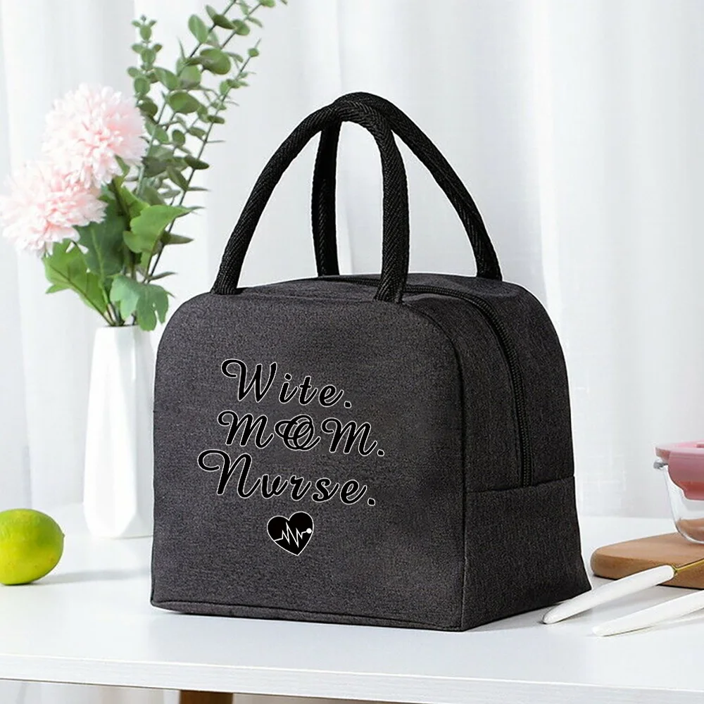 Insulated Lunch Bag  Zipper Cooler Tote Thermal Bag Lunch Box  Canvas Food Picnic Lunch Bags for Work Handbag Nurse Pattern