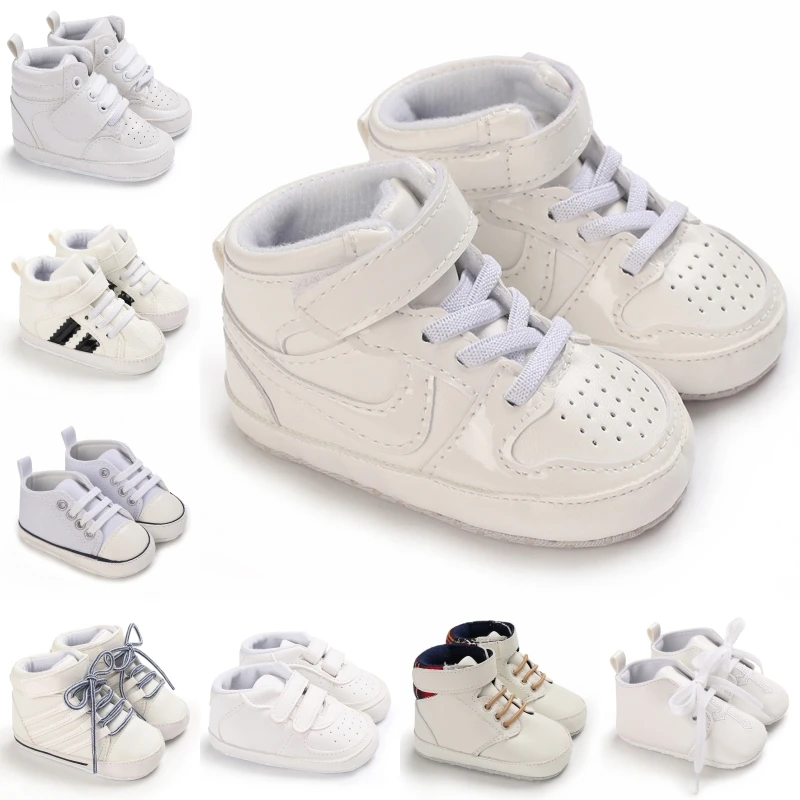 Spring and Autumn Baby Shoes Fashion Classic White PU High Top Sports Shoes Soft Sole Comfortable Casual Walking Shoes 1