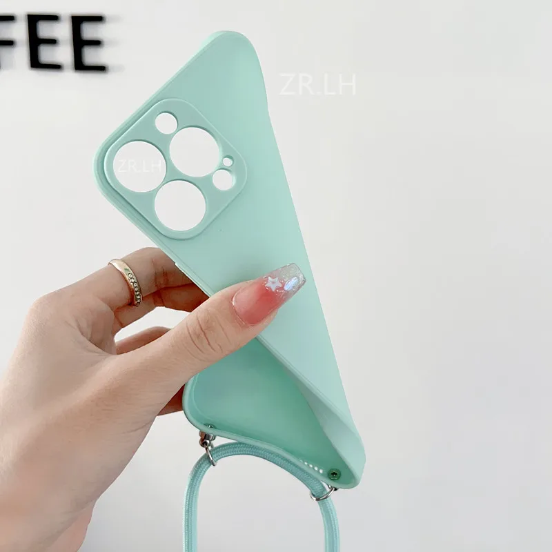 Crossbody Necklace Strap Lanyard Cord Liquid Silicone Case For iphone 15  Pro 14 12 13 Mini 11 X XR XS Max 6 7 8 Plus SE 2 Cover