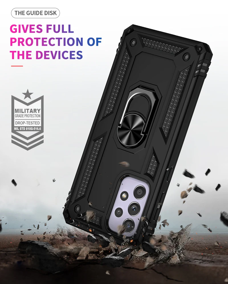 Coque blindée antichoc avec anneau métallique, étui pour Samsung Galaxy A54 A53 A52 A12 A13 A33 A23 A73 A14 A51 A50 A22 A32 A04 A34 A03s A72_voghion.com