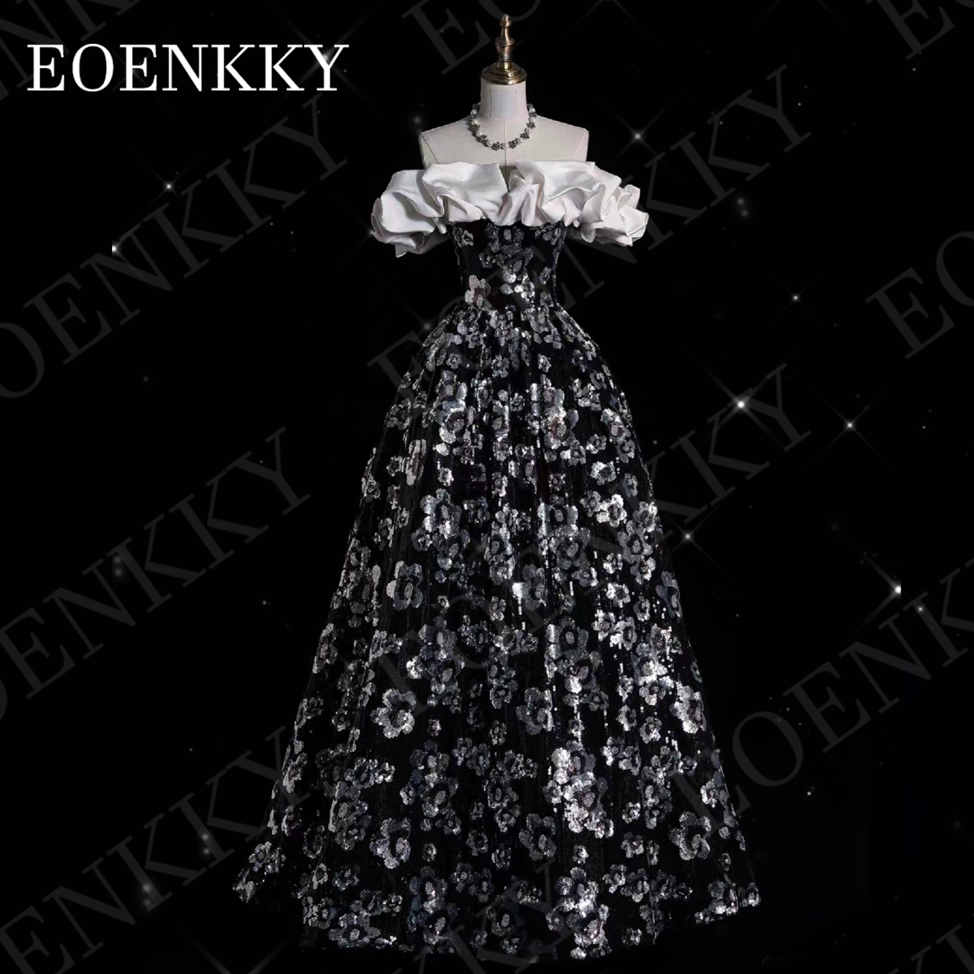 EOENKKY Prom Dresses Luxury Formal Off Shoulder Sequin Floor Length Bespoke Occasion Gown A Line