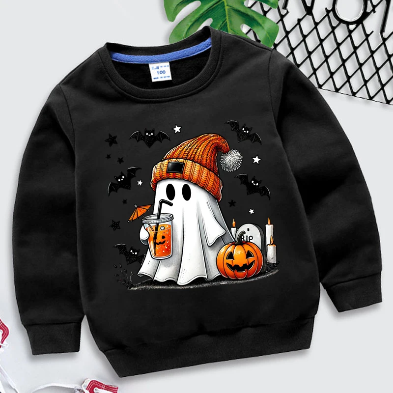 Halloween Ghost Pumpkin Bat Sweatshirt Children Autumn Winter Pullovers Kids Boys Girls O-neck Halloween Sweatshirts 3