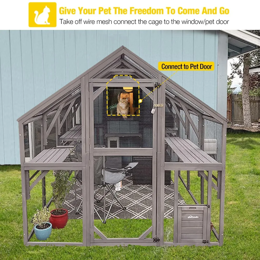Outdoor Cat Enclosure Large for Multiple Cats, Outdoor Wooden Cat House
