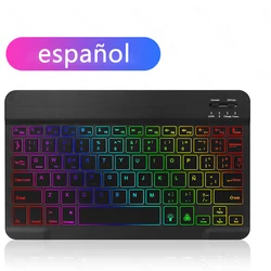 Sleek Wireless Backlit Bluetooth Keyboard and Mouse Set - Multilingual Support - Rechargeable (Keyboard Spanish)