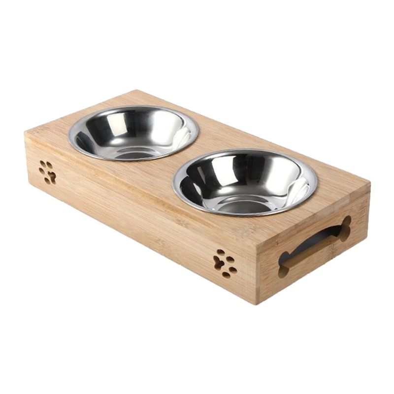 

Durable Bamboo Dog Feeder with Stainless Steel Bowl and Non-Slip Feet Gift for Pet Protect the Pet Cervical Spine Bowls Dropship