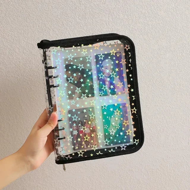 A5 Laser étoile fermeture éclair classeur recueillir livre recharge organisateur bricolage Journal laitier Transparent Kpop idole Album Photo Kawaii papeterie 3