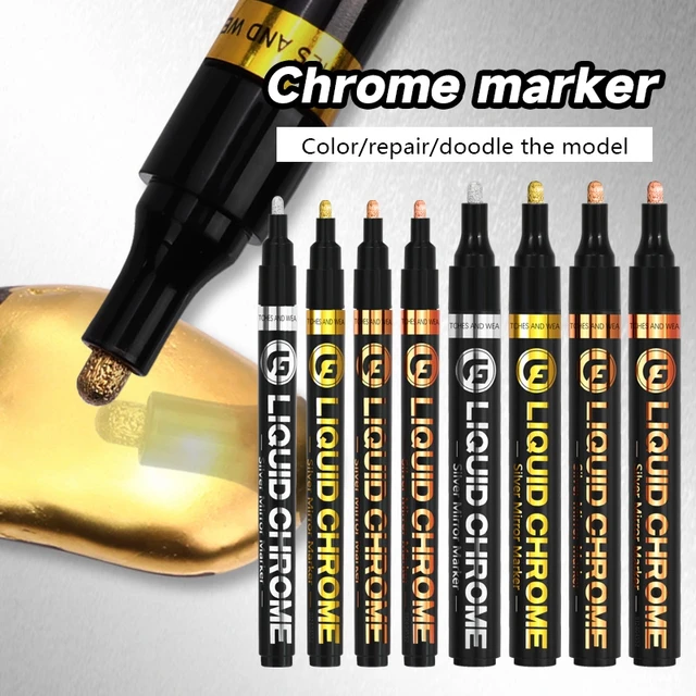 High Gloss Liquid Mirror Chrome Marker Paint Pen 0.7mm 1.0mm 3.0mm Tip  Silver Gold Metallic Color DIY For Art Craftwork Graffiti