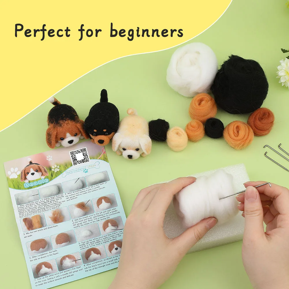 Animals Cat Dog DIY Needle Felting Set with Foam Mat for Handcraft Project Beginners Needle Felting Supplies Kits with Tools wool felting kit needle felt kit needle felting mat