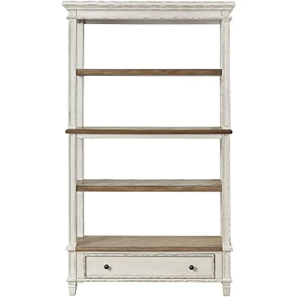 Stylish French Country Realyn Bookcase - 75" in Height, Chipped White Finish, and a Drawer for Added Storage 4