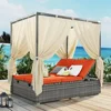 Outdoor Daybed with Curtain Canopy Bed Patio Furniture Adjustable Sunbed Set All-Weather Rattan Sun Lounger Patio Wicker Sofa 1
