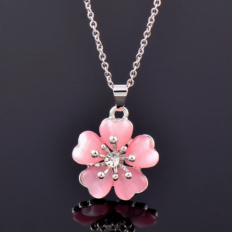 Color Blossom Necklace, Pink Gold, White Gold, Pink Opal, White