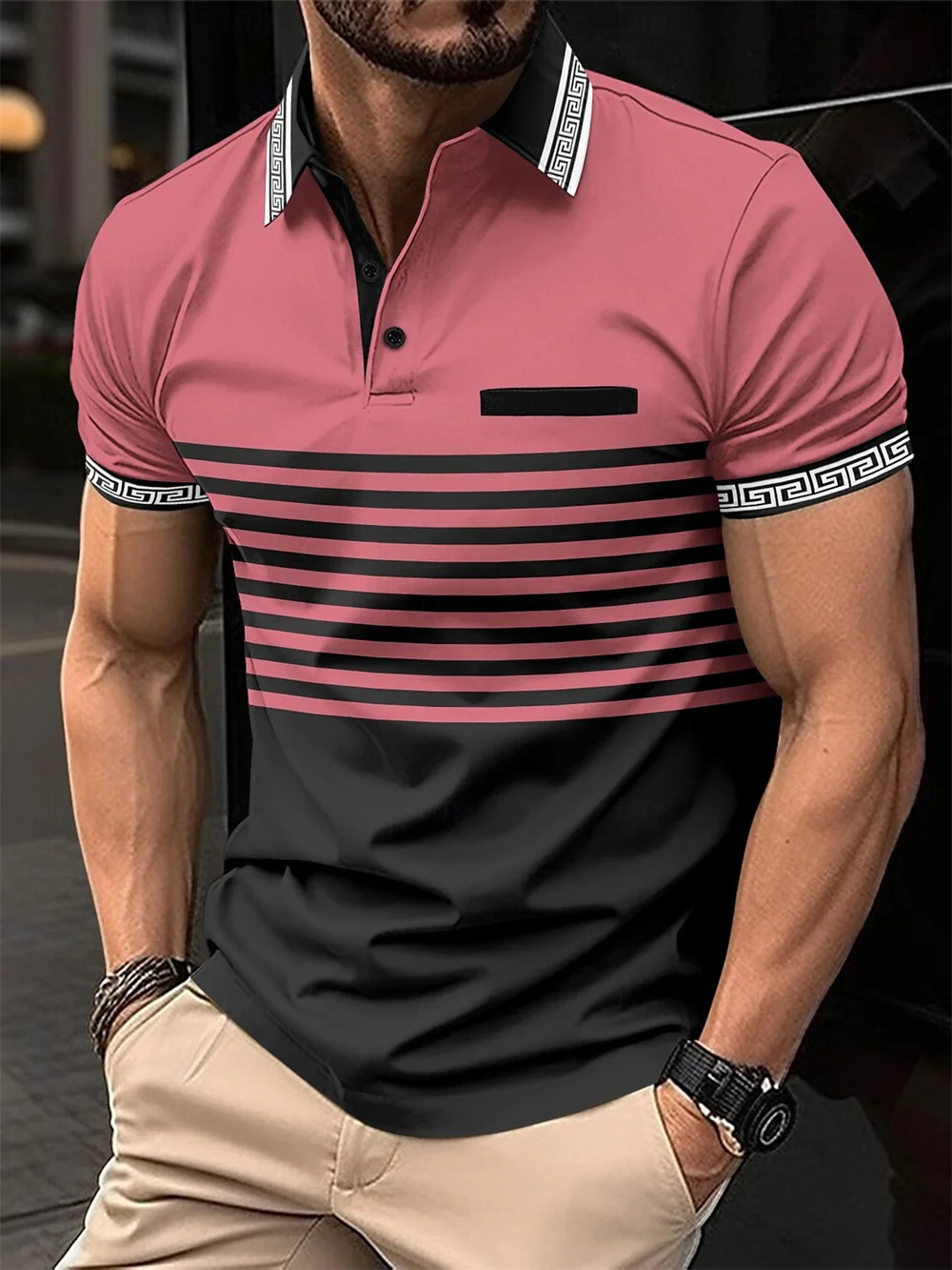 Men's Polo Shirts Golf Shirt Business Classic Short Sleeve Striped Buttons Polo Shirts Men's Color Block Summer Casual Wear 9 S205b4b5d2465435d9f78b190e379b489X