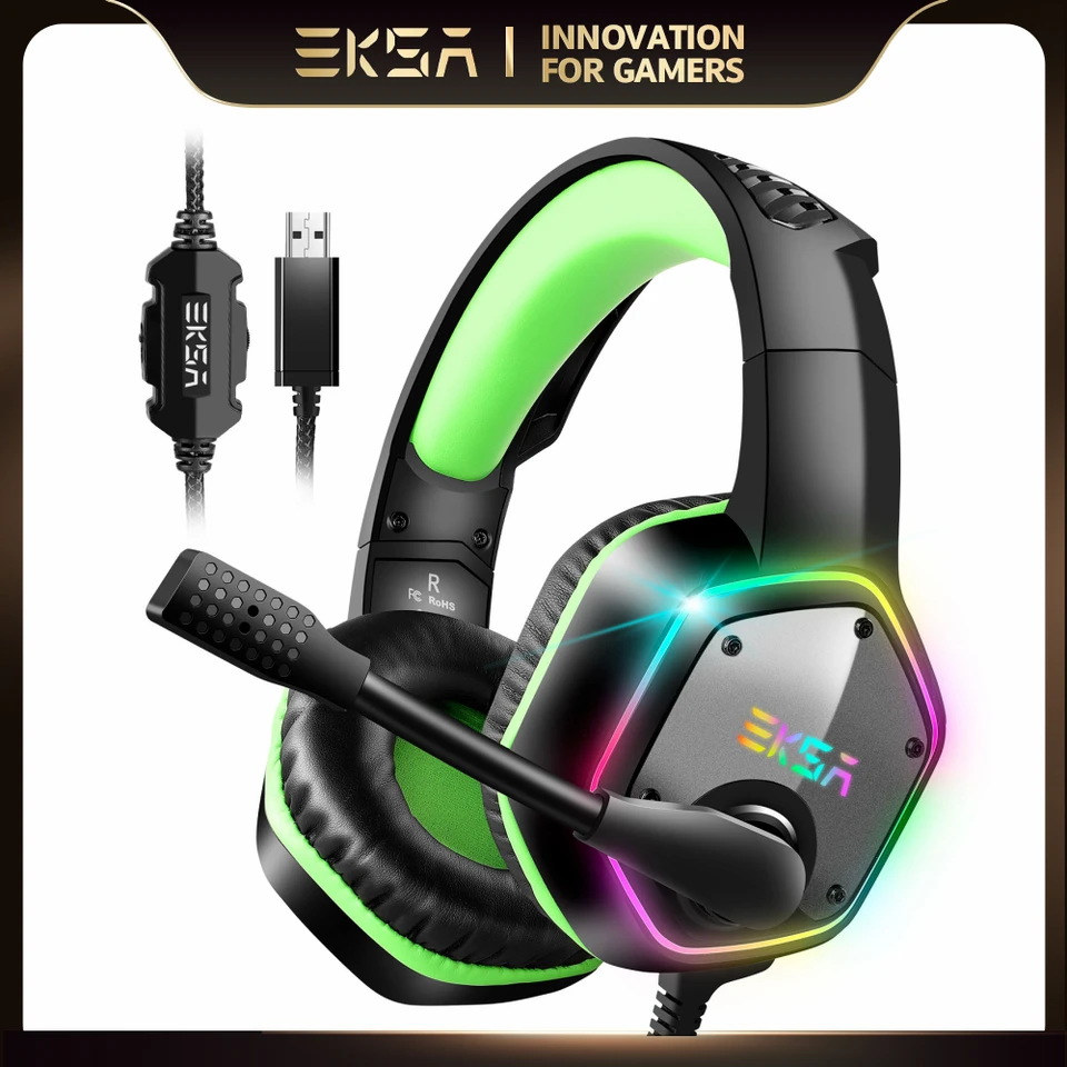 Auriculares para videojuegos con micrófono y cancelación de ruido, cascos  para PC/PS4/PS5 EKSA E1000 7,1 Surround RGB, auriculares alámbricos con USB  para jugadores