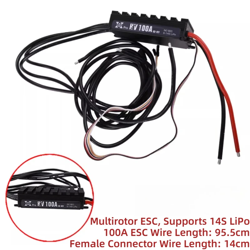 Hobbywing XRotor 100A HV V3 ESC étanche pour drone agricole multirotor 14S installé sur un bras de drone avec supports antivibration