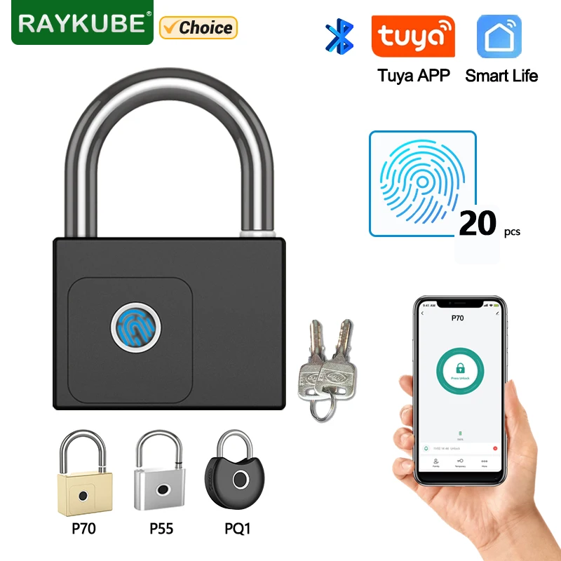 RAYKUBE Tuya inteligentna kłódka z czytnikiem linii papilarnych wodoodporna ładowarka USB szybka identyfikacja odblokowania czujnik wysokiej jakości P70/P55/PQ1