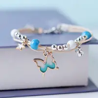 Kpop Cute Colorful Butterfly Bracelet for Women Girl Fashion Hand-woven Star Bell Beads Flower Pendant Bracelet Sister's Jewelry 2