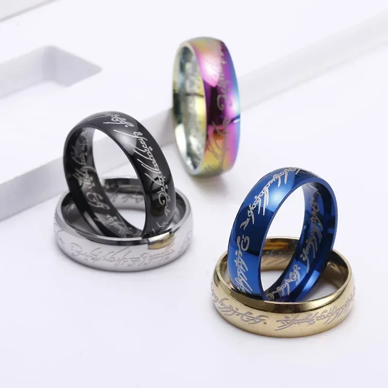 Lord of The Finger Rings Movie with The Same Inside and Outside 3D Engraving Spanish Sanskrit Ring finger ring