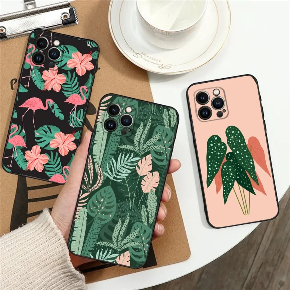 Custodia Per Telefono Monstera Green Leaves Custodia Per Telefono Per Apple Iphone 15,14,13,12,11,Xs,Xr,X,8,7,Pro,Max,Plus,Mini Cover Nera In Silicone